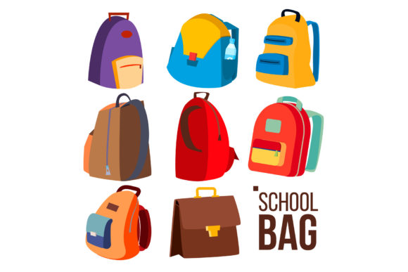 School Bag Set Vector. Different Types